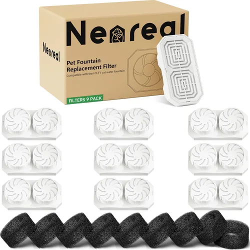 Miniatura 11 de Neareal Paquete de 6 filtros de repuesto oficiales y esponjas de prefiltro para fuente de agua de acero inoxidable para gatos de 108 onzas / 3.2 L