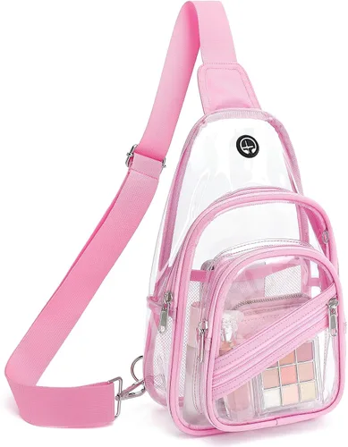Miniatura 10 de Bolsa transparente para eventos en estadios, mochila transparente para mujer, impermeable, de PVC, cangurera cruzada para conciertos Negro