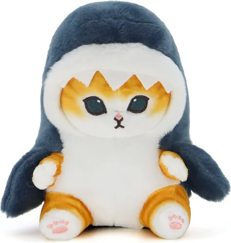 Kawaii - Muñeca de peluche con diseño de gato y tiburón, almohada suave para niños y niñas (gato tiburón, 11.8 pulgadas)