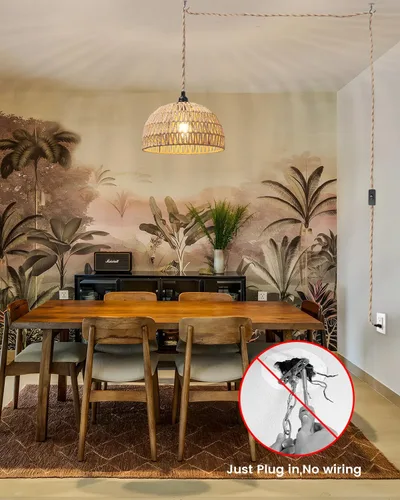 Miniatura 6 de Lámpara colgante de ratán, luces colgantes bohemias, cable de enchufe, luz colgante de ratán, enchufe en la pared, interruptor de encendido/apagado