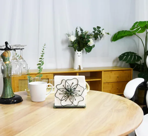 Miniatura 2 de OwlGift Servilletero de estilo floral, dispensador de pañuelos independiente, almacenamiento de servilletas para mesa de comedor, para el hogar