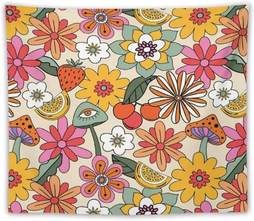 Miniatura 12 de Houselerax Tapiz floral retro de los años 60 y 70, diseño hippie de primavera Groovy Flower Power Flower Boho para colgar en la pared, arte neutro