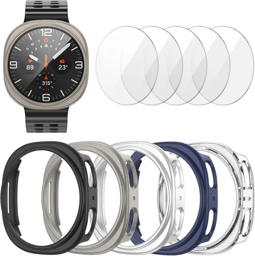 Miniatura 9 de [Paquete de 5+5] Funda protectora de pantalla para Galaxy Watch 7 de 40 mm, cubierta protectora impermeable + protector de pantalla de vidrio