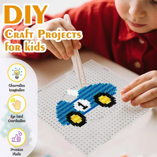 Miniatura 5 de Tableros de cuentas Perler, Dedoot 48 piezas de 5 mm de cuentas de fusible, tableros cuadrados transparentes de diseño Perler, 42 tableros + 6