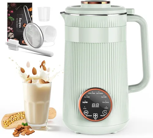 Miniatura 10 de Máquina para hacer leche de frutos secos, 35 oz casera de soja, almendra, avena, coco, bebidas a base de plantas y sin lácteos, máquina automática