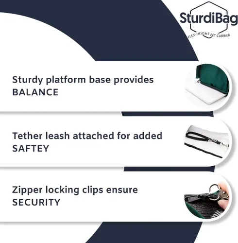 Miniatura 4 de SturdiBag XL - Transportador de viaje para mascotas: altura flexible para gatos y perros, lados suaves con clips de seguridad y correas