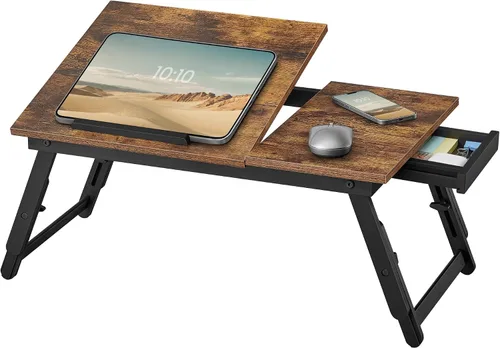 Miniatura 11 de SONGMICS ULLD110B01 - Mesa de escritorio para laptop, bandeja para cama o sofá, desayuno, parte superior inclinable ajustable, para diestros