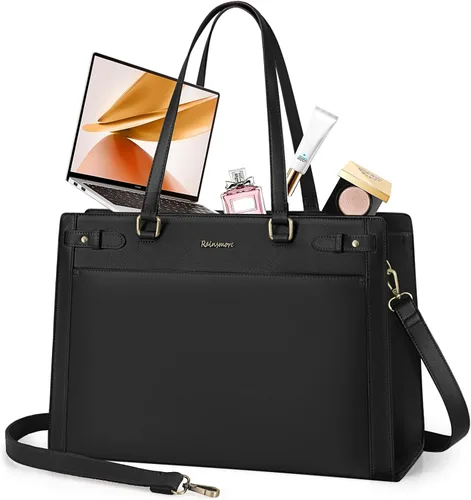 Bolso para laptop RAINSMORE para mujer de 15.6 pulgadas, bolsa de mano y hombro fabricada en cuero vegano PU, impermeable, maletín de diseñador para
