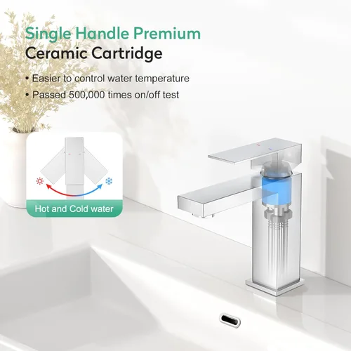 Miniatura 3 de Faustina Grifo de baño cromado pulido, grifo de baño de un agujero, grifo de lavabo de baño de 3 agujeros con drenaje desplegable, grifo de tocador
