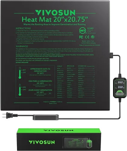 VIVOSUN Alfombrilla de calor para plántulas de 20"x20.75" con controlador de temperatura incorporado, almohadilla térmica para plantas certificada