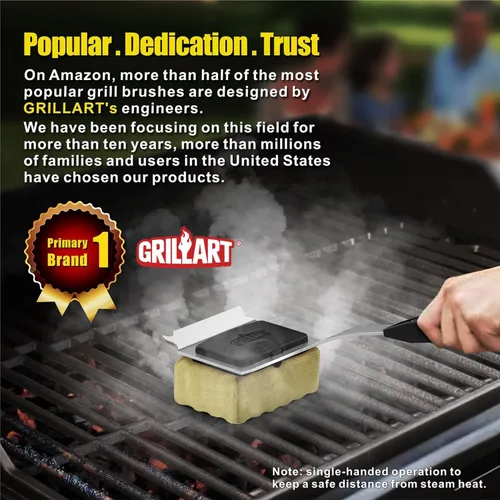 Miniatura 6 de GRILLART Cepillo de parrilla sin cerdas. Cabezal de limpieza reemplazable para barbacoa, herramientas raspadoras de ajuste perfecto para parrillas