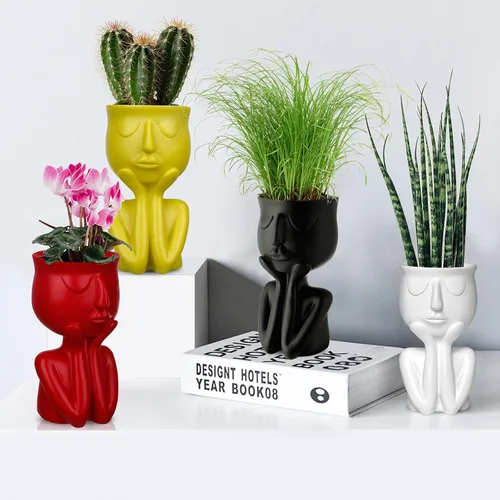Miniatura 4 de Maceta de resina con forma de persona, maceta de 6 pulgadas, pequeños jarrones de flores con forma de humano, macetas para suculentas, decoración