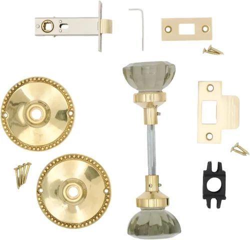 The King's Bay Large Round Beaded Passage Set in Polished Brass - Select Door Knobs (Glass)