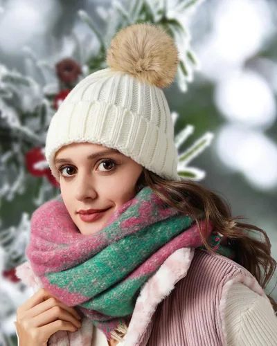 Miniatura 2 de DOFOWORK Gorros de invierno para mujer, gorro de invierno para mujer con pompón de piel sintética cálido