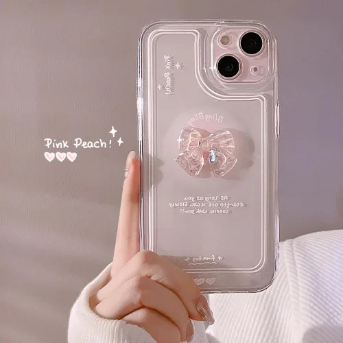 Miniatura 2 de Ownest Compatible para iPhone 7/iPhone 8/iPhone SE Linda Funda de 3D Rosa Moño Delgado Transparente Diseño Estético Protección para Lente de Cámara