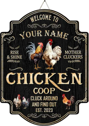Miniatura 22 de Letrero de madera de gallinero personalizado para gallinero, diseño de granja esponjosa, varios tamaños, nombre personalizado, título y cita