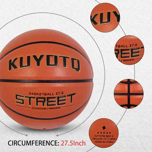 Miniatura 6 de KUYOTQ Baloncesto callejero para niños y jóvenes, tamaño 5 para exteriores, 27.5 pulgadas, piel suave, canal profundo, resistente al desgaste