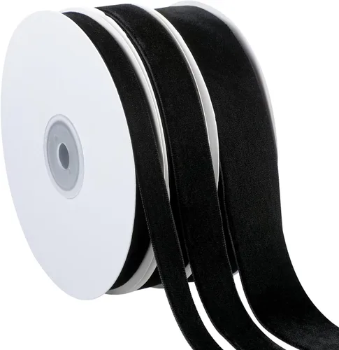 Jutom 3 Rollos Cinta de Terciopelo Vintage de Navidad Cinta de Terciopelo Vintage de Color Sólido para Navidad Boda Envoltura Manualidades DIY Negro