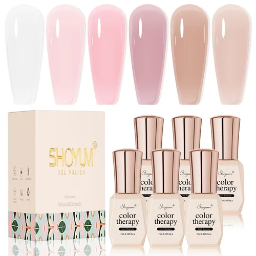 Miniatura 10 de SHOYUM Jelly Nude Juego de Esmalte de Uñas en Gel 6 Colores Neutros Transparentes Rosa Claro Púrpura Kit de Esmalte en Gel Translúcido Removible DIY
