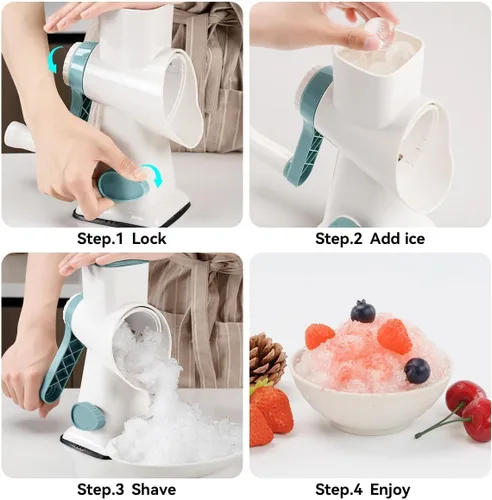 Miniatura 8 de KEOUKE Afeitadora de Hielo Rotatoria Manual en Blanco - Hoja de Acero Inoxidable, Mango Rápido y Ahorrador de Trabajo, Base de Succión Segura
