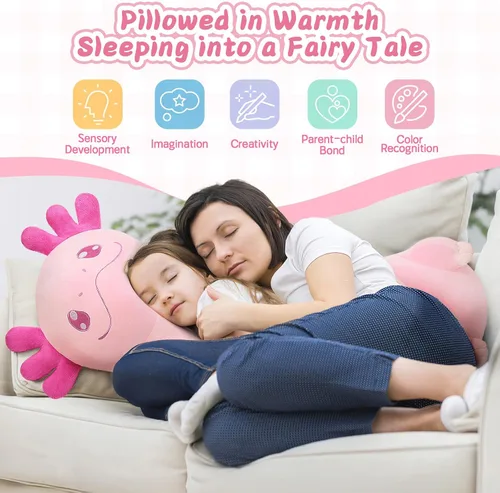 Miniatura 2 de Tezituor Almohada corporal larga de ajolote de felpa, 39.5 pulgadas, animal de peluche de ajolote rosa gigante, almohada suave para abrazar