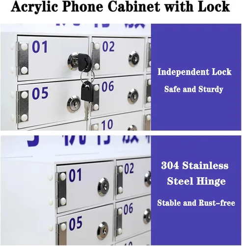 Miniatura 4 de Gabinete de almacenamiento de acrílico para teléfonos celulares, caja de casillero para teléfono celular con cerraduras de puerta y llaves, caja