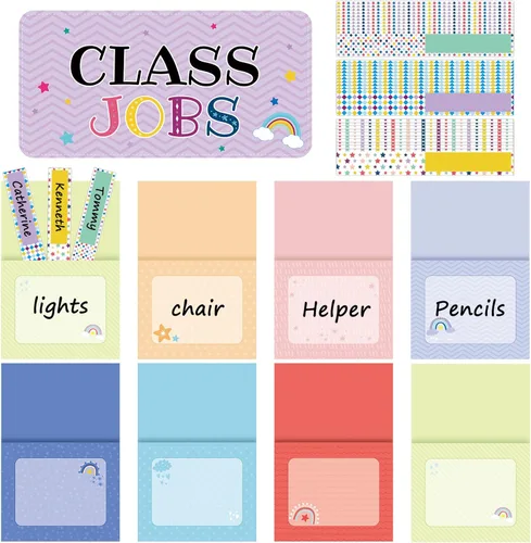 Miniatura 12 de Zonon Class Jobs Tablero de Anuncios Colorido para Trabajos de Clase Conjunto de Gráfico de Bolsillos Ayudante del Maestro Decoración de Pizarra