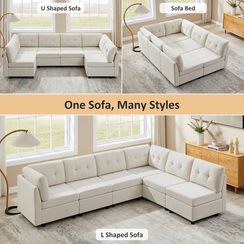 Miniatura 4 de VANOMi - Sofás seccionales de 6 plazas para sala de estar, sofá modular convertible de 118" en forma de nube, cómodos sofás de chenilla y sofás