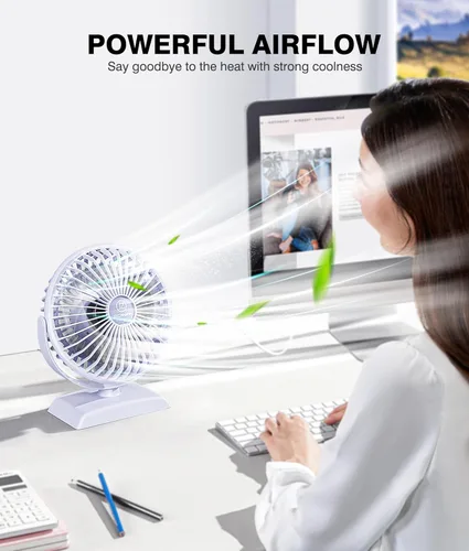 Miniatura 2 de JZCreater Ventilador de escritorio USB, ventilador USB Mini, ventilador de escritorio de rotación 360 con 3 velocidades, ventilador de refrigeración