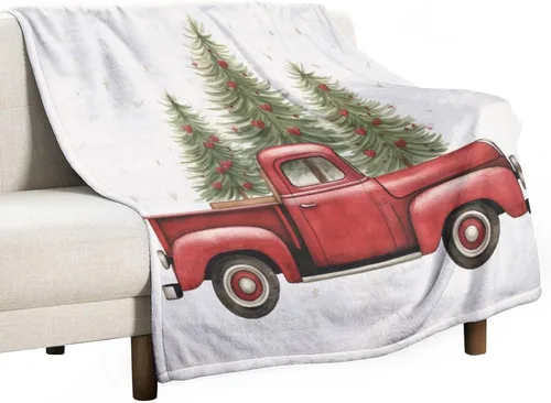 Manta de camión rojo vintage con árbol de Navidad, árbol de Navidad, vacaciones de invierno, Navidad, manta suave de 30 x 40 pulgadas, manta de
