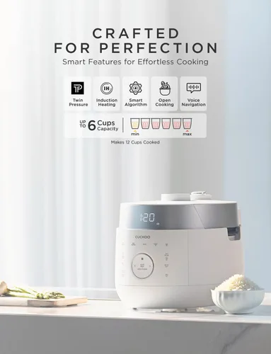 Miniatura 2 de CUCKOO Olla arrocera de doble presión de 6 tazas sin cocer / 12 tazas cocidas con tecnología de calentamiento por inducción, 20 modos de menú