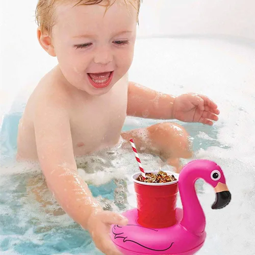 Miniatura 8 de Soporte inflable para bebidas, paquete de 15 flotadores para bebidas, portavasos inflables de flamenco para fiesta en la piscina