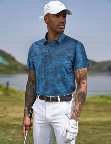 Miniatura 42 de TAPULCO Camisetas tipo polo de secado rápido para hombre, diseño de camuflaje, atléticas, ligeras, transpirables, casuales, para golf