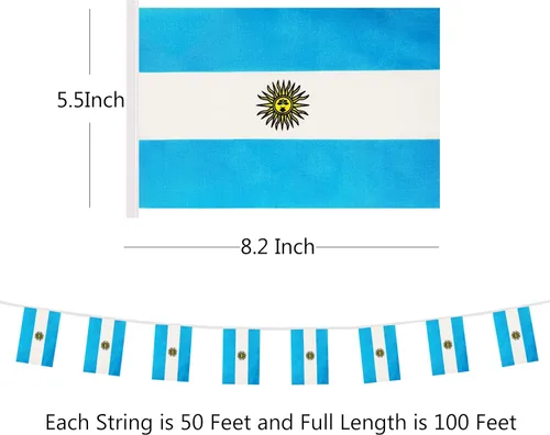Miniatura 2 de Bandera de Cuerda Argentina de 100 Pies, 76 Piezas Bandera Estandarte Argentina, Pequeñas Mini Banderas del Mundo para Eventos Deportivos