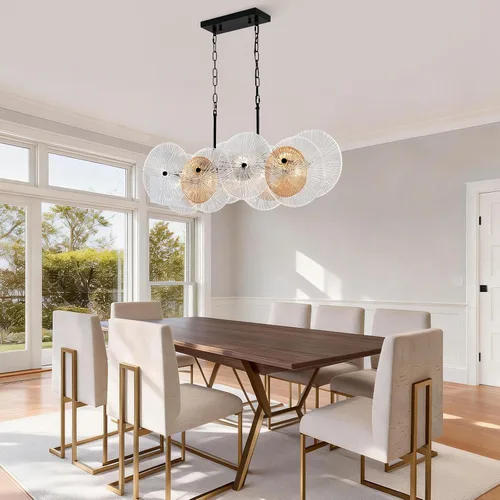 Miniatura 3 de LIGHTDAMY Candelabros de cristal negro para lámparas de comedor sobre la mesa Iluminación de isla de cocina de 8 luces con cubierta de vidrio