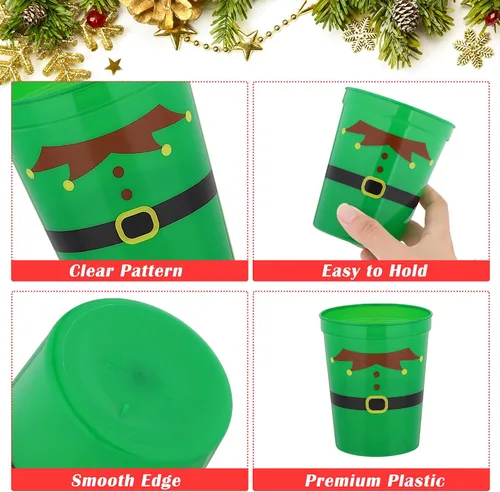 Miniatura 3 de Kochorie 60 vasos de plástico de Navidad para fiestas, vasos de plástico de 16 onzas, vasos desechables para estadio, cinturón de Papá Noel, vasos