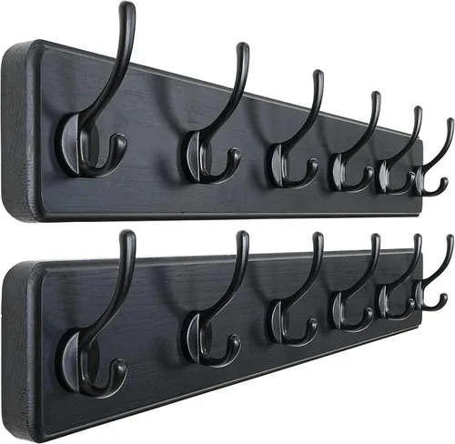 Miniatura 16 de Dseap Perchero de Pared: Moderno, Patentado, Resistente, 17.4" de Largo, Riel Colgador de Madera con 5 Ganchos Dobles para Abrigos de Invierno, Negro