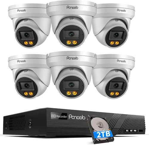 Sistema de cámara de seguridad PoE 4K, 6 cámaras domo de vigilancia IP con cable de 8MP con detección de vehículos personales, luces duales