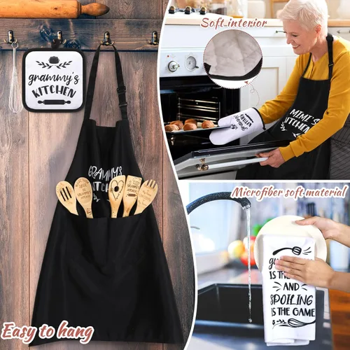 Miniatura 6 de Leyndo Juego de 10 regalos de cocina Grammy de Navidad, incluye delantal, toalla de té, cuchara de té, soporte para olla, guante de horno, espátula