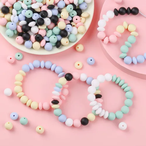Miniatura 6 de 100 cuentas de silicona de 0.472 pulgadas para llavero, bolígrafo, collar, pulsera, manualidades, goma focal suelta a granel (rosa)