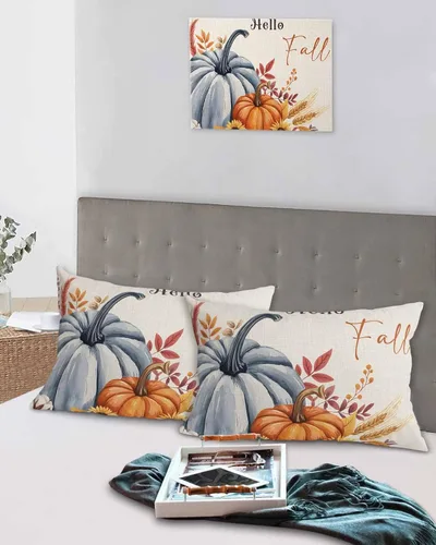 Miniatura 6 de Fundas de almohada de tamaño estándar de Acción de Gracias, 2 paquetes de fundas de almohada suaves decorativas para sofá de cuerpo largo, con Azul