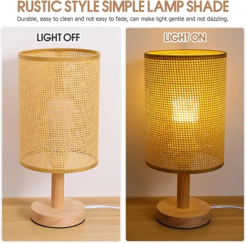 Miniatura 3 de DOITOOL 2 piezas de pantalla de lámpara de ratán de repuesto E27/E14, cubierta de luz cilíndrica tejida natural, cubierta de lámpara de mesa