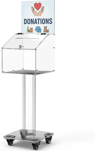 Miniatura 9 de MOOFI Caja de sugerencias de acrílico con candado y llave para oficina, hogar, donación de eventos con soporte para oferta de colección de iglesia