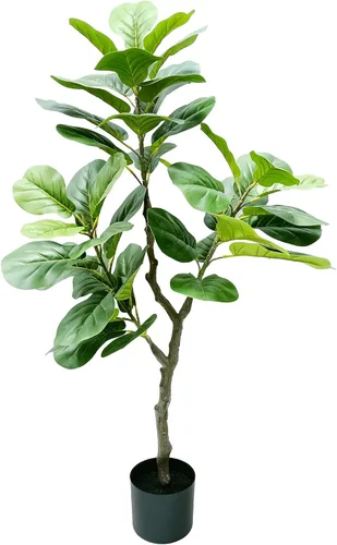 Árbol de higuera artificial de hoja de violín de 46 pulgadas de alto, planta de ficus lyrata sintética con maceta, árbol falso realista para