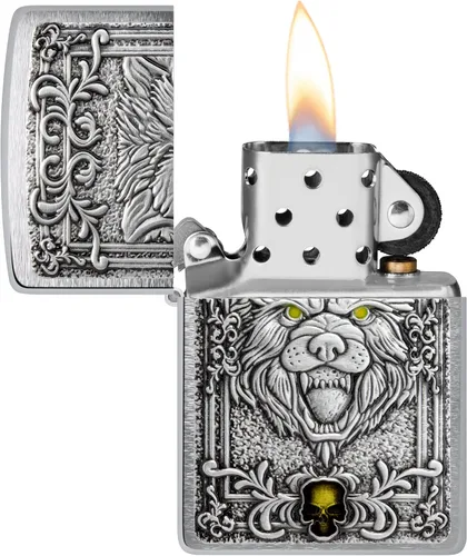 Miniatura 3 de Encendedores Zippo Lobo Emblema de lobo y cráneo cromado cepillado