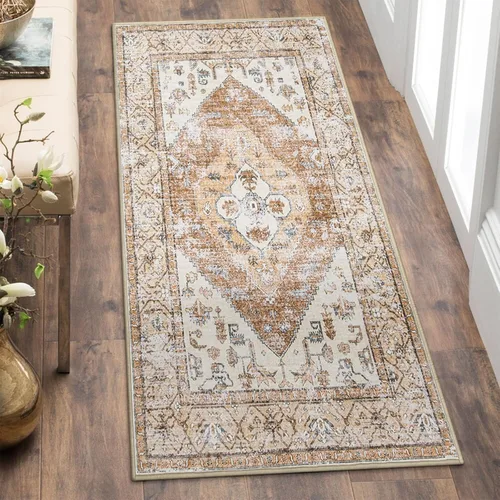 Miniatura 44 de Lahome - Tapete con diseño bohemio, pequeño, antideslizante, lavable, ultradelgado, con estampado oriental desgastado, para entrada, cocina