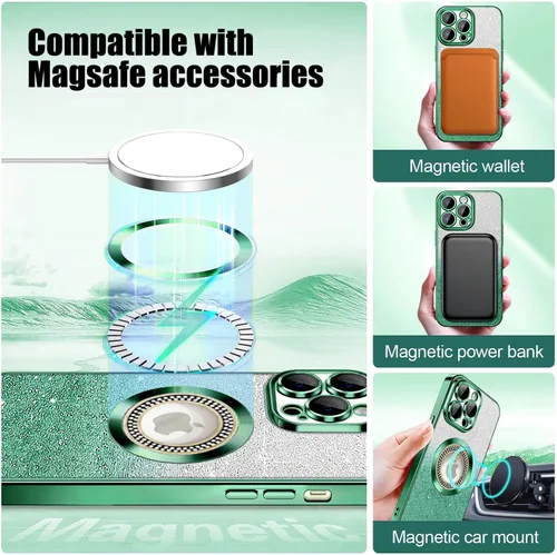 Miniatura 205 de Misscase Funda magnética con purpurina para iPhone 11 compatible con MagSafe, protección completa, delgada, a prueba de golpes, antiarañazos