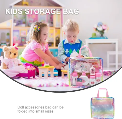 Miniatura 3 de Almacenamiento de ropa para muñecas, 2 piezas, bolsa de viaje para niños, organizador de ropa de muñeca de tela de dibujos animados