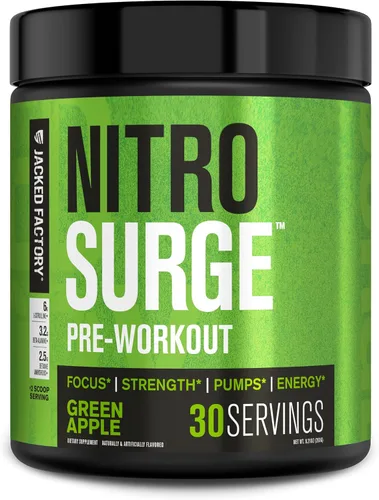 Miniatura 13 de Jacked Factory NITROSURGE Suplemento Pre Entrenamiento - Potenciador de Energía, Ganancias Instantáneas de Fuerza, Enfoque Claro y Bombeos Intensos