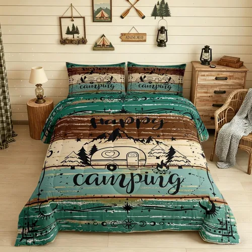 Miniatura 30 de Juego de edredón de camper tamaño matrimonial, edredón acolchado para adolescentes y niños, juego de ropa de cama rústica de granja para niños
